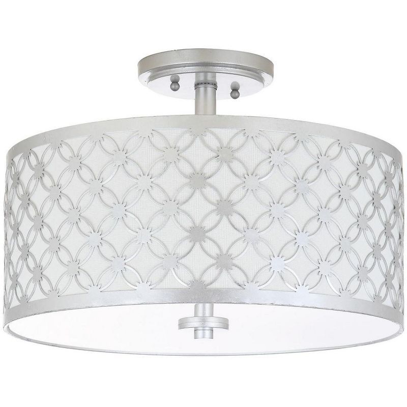 Contemporary 16'' Silver Drum Flush Mount Ceiling Lamp