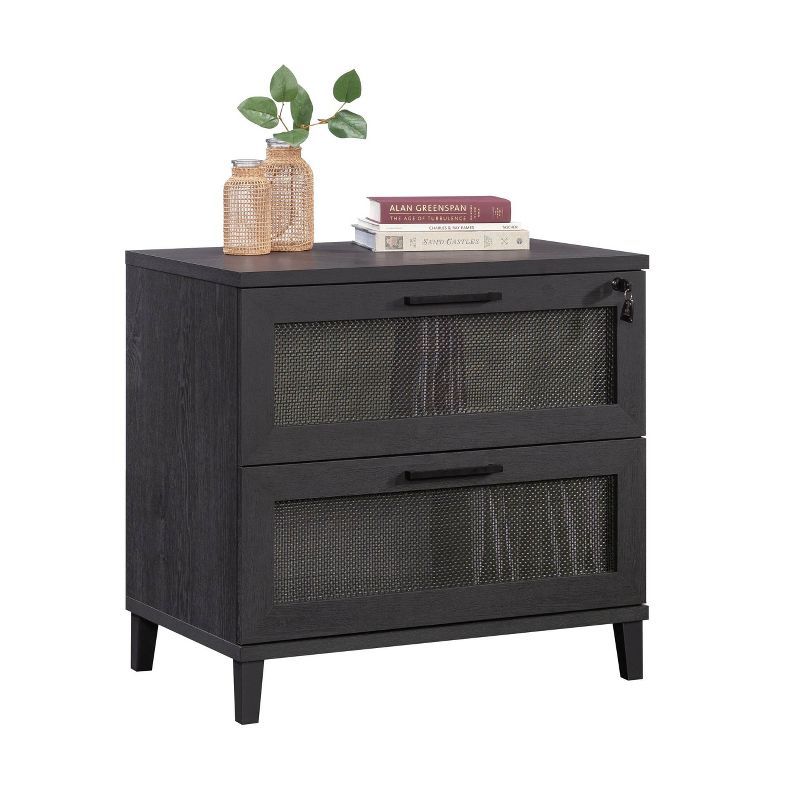 Raven Oak 2-Drawer Lockable Lateral File Cabinet with Rattan Inserts