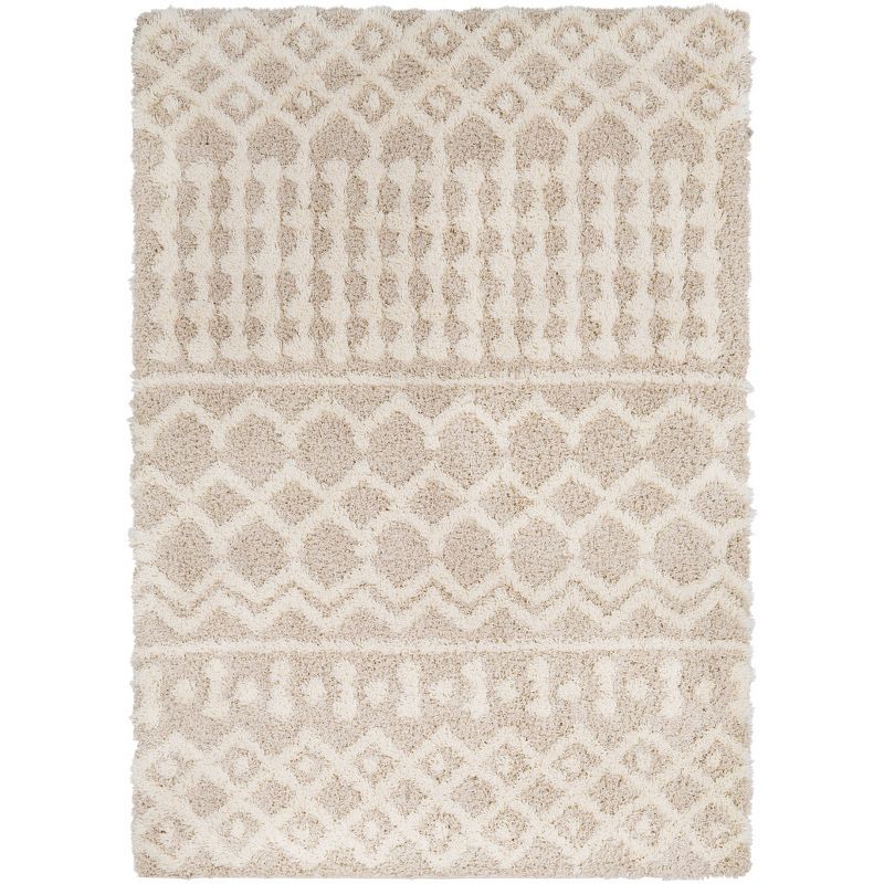 Beige and Off-White Global Shag Wool Rug