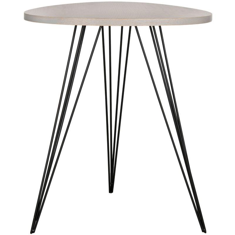 Transitional Round Grey & Black Wood Metal Side Table - 20"