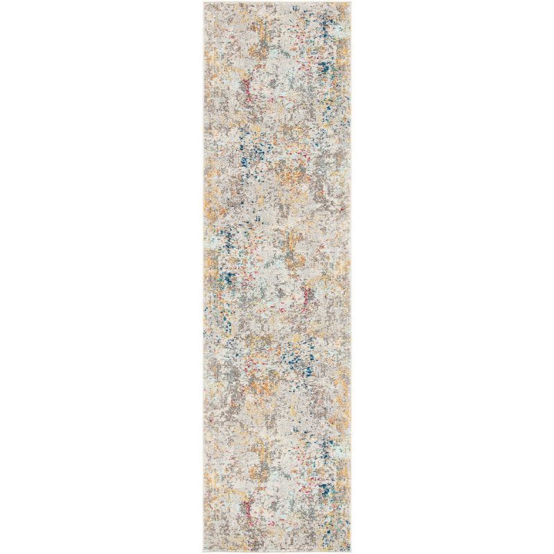 Grey and Gold Abstract Runner Rug, 2'2" x 8', Synthetic