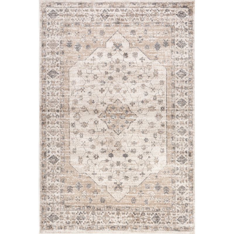 Nesa Beige and Gray Medallion Synthetic Area Rug 5x8