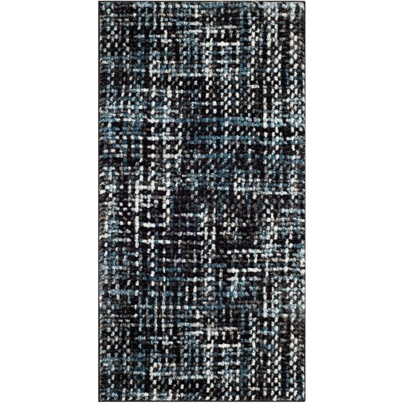 Charcoal and Blue Abstract Hand-Knotted Synthetic Area Rug