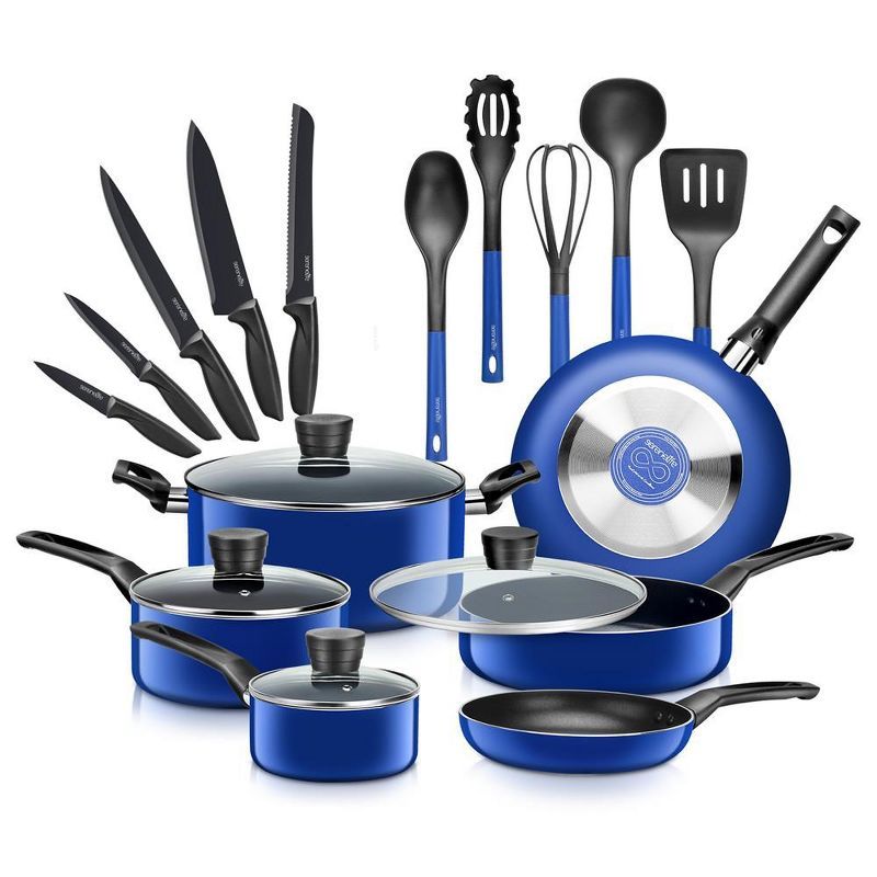 20-Piece Blue Non-Stick Aluminum Cookware Set