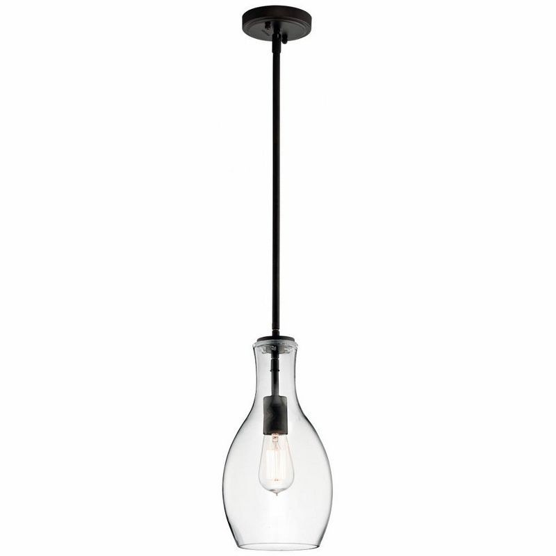 Everly 13.75" Mini-Pendant Black and Clear Glass Light