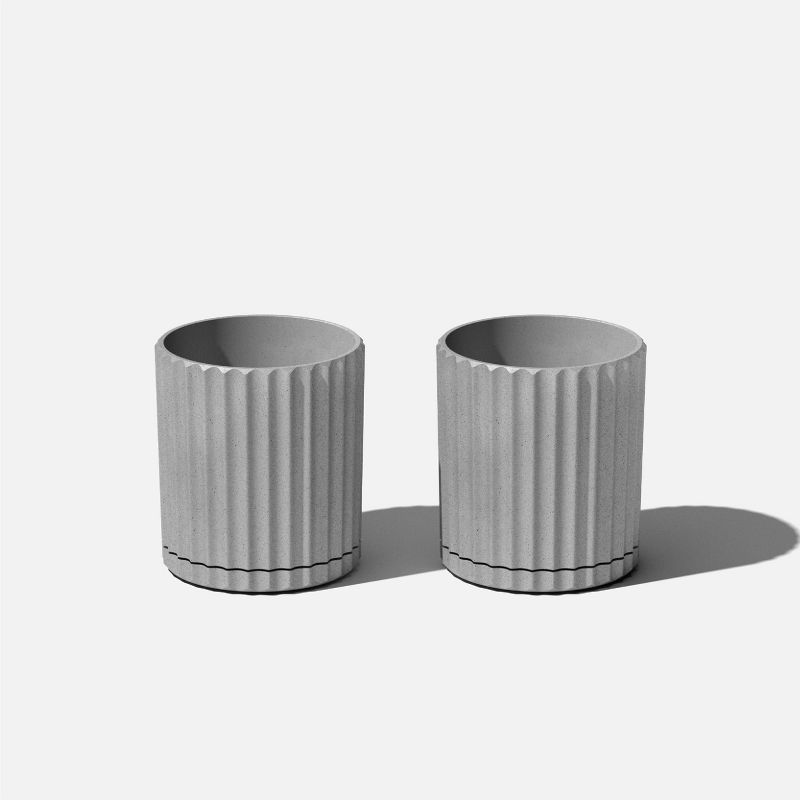 Grey Fluted 6" Plastic-Stone Composite Planter Set