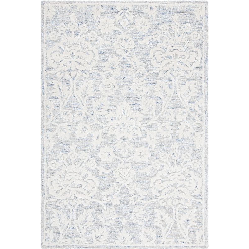 Blue and Ivory Hand-Tufted Wool 4' x 6' Area Rug