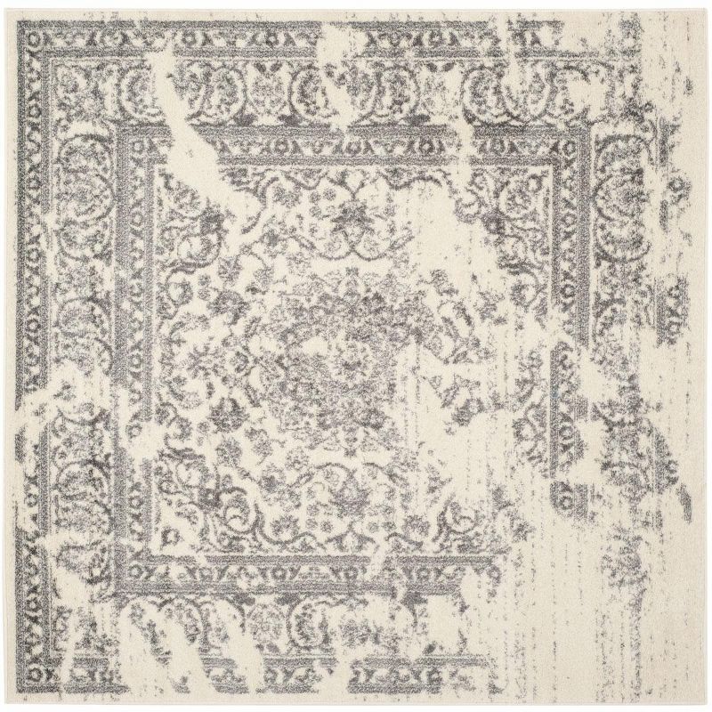 Chic Ivory Floral 6' x 6' Square Easy-Care Synthetic Area Rug