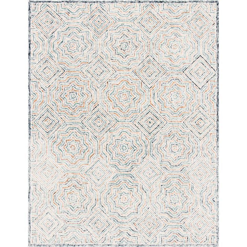 Capri Blue and Rust Hand-Tufted Wool Area Rug 6' x 9'