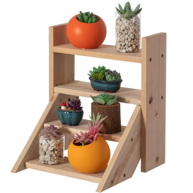 Natural Fir Wood 3-Tier Indoor/Outdoor Plant Stand