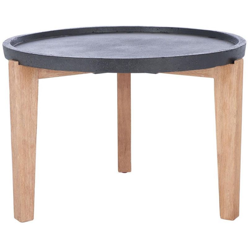 Valton Natural Acacia and Black Concrete Outdoor Side Table