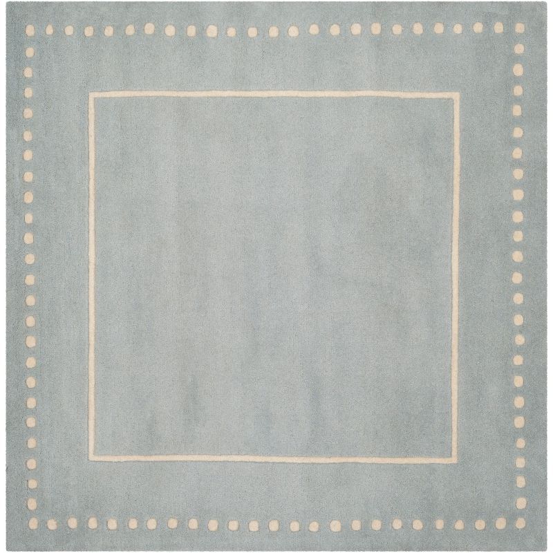 Handmade Light Blue and Ivory Tufted Wool Square Rug