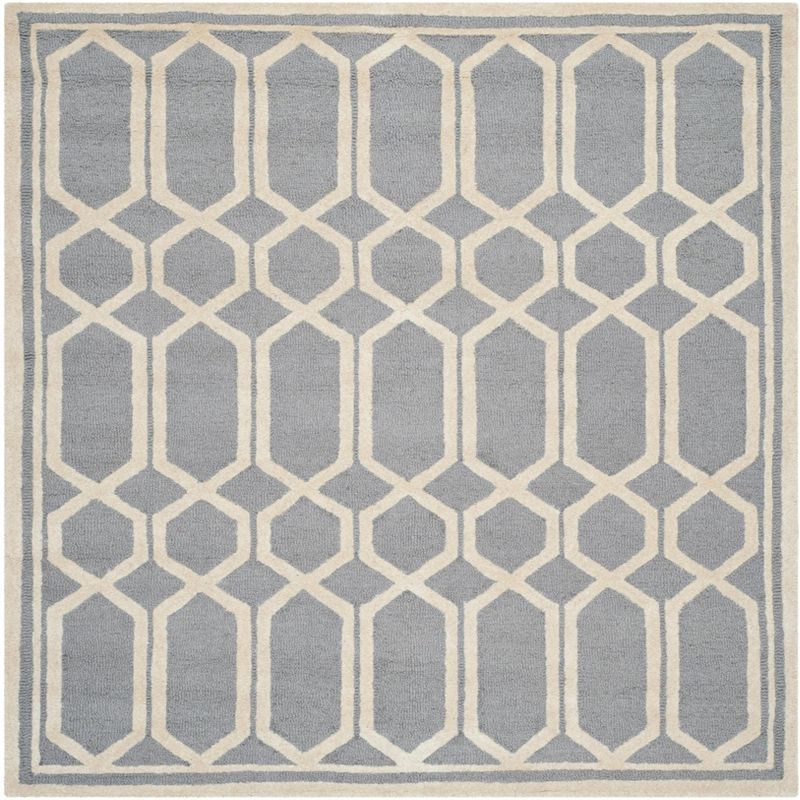 Ivory and Silver Hand-Tufted Wool Square Rug, 6' x 6'