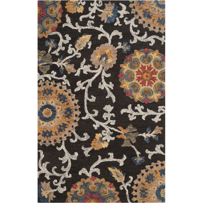 Handmade Charcoal and Multi Wool Tufted Floral Area Rug