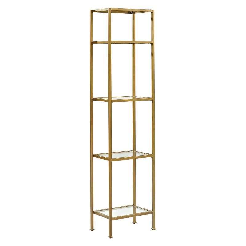 Elegant Antique Gold 79" Narrow Etagere with Tempered Glass Shelves