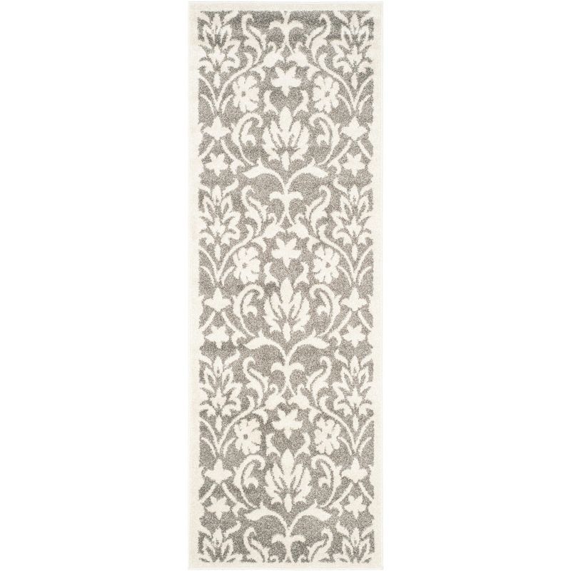 Reversible Dark Grey Floral Synthetic 27" x 9" Easy-Care Runner Rug