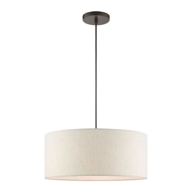 Meadow 3-Light English Bronze Drum Pendant with Oatmeal Shade