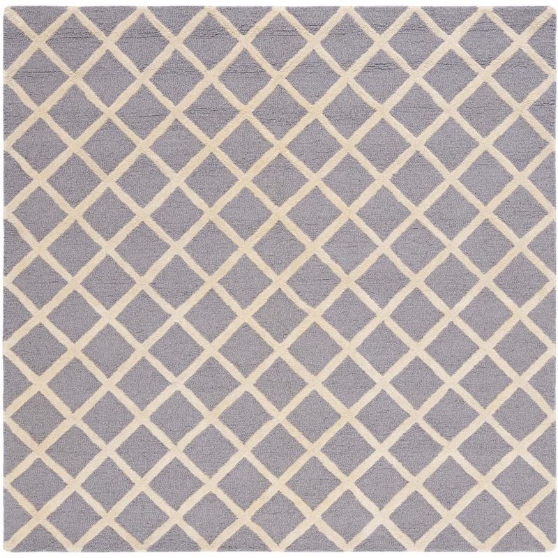 Hand-Tufted Silver Wool 47" Square Non-Slip Area Rug