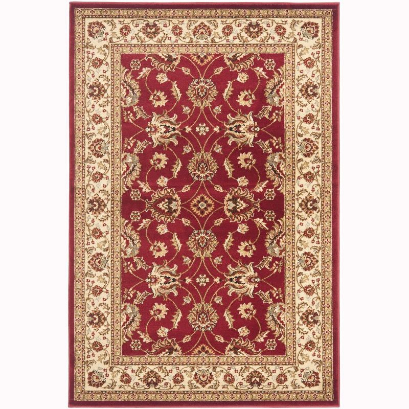 Red and Ivory 4' x 6' Synthetic Safavid Style Area Rug