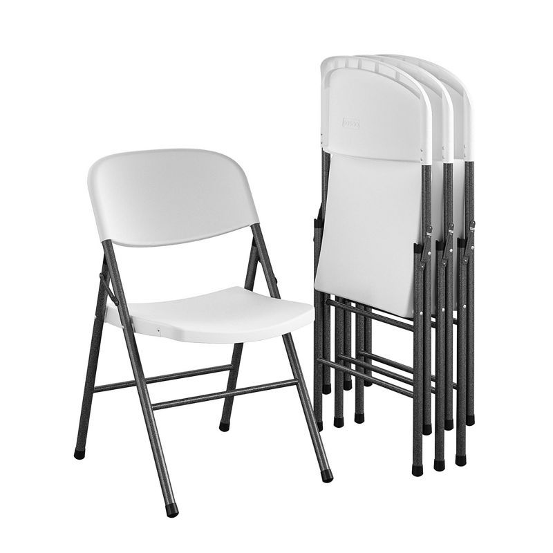 White Speckle Plastic Folding Chairs with Black Steel Legs, 4-Pack