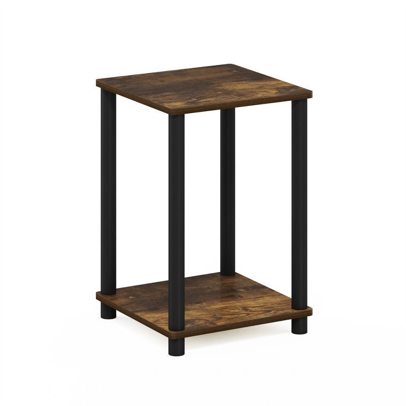 Compact Amber Pine & Black Square End Table with Shelf