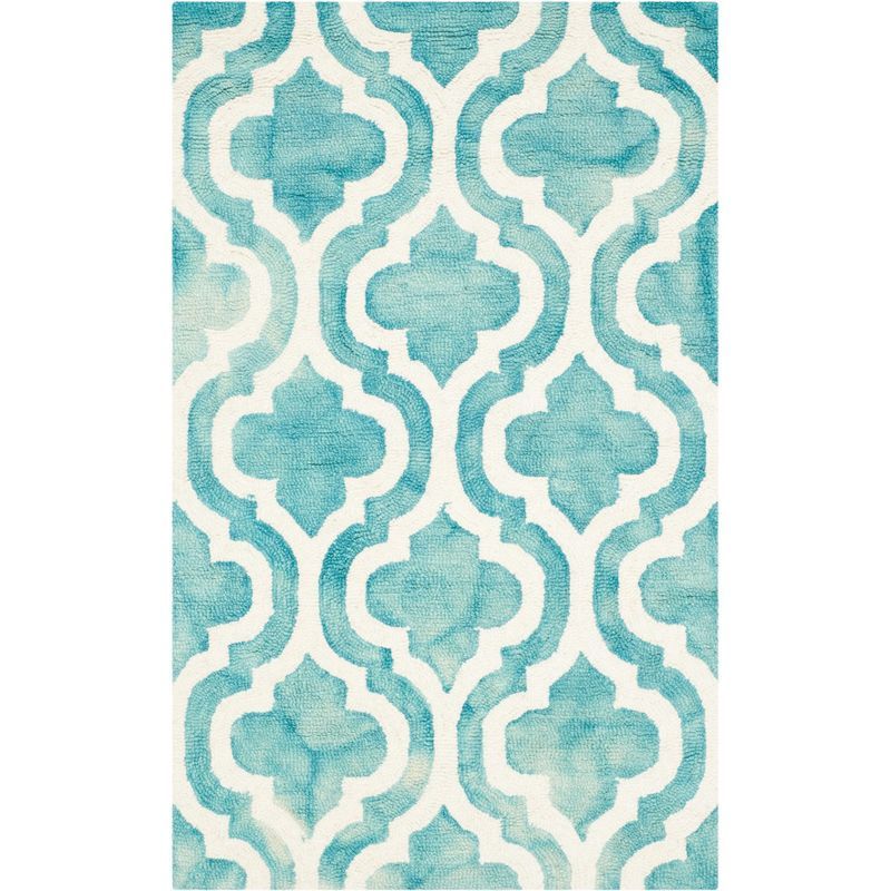Turquoise and Ivory Hand-Tufted Wool Area Rug 2' x 3'