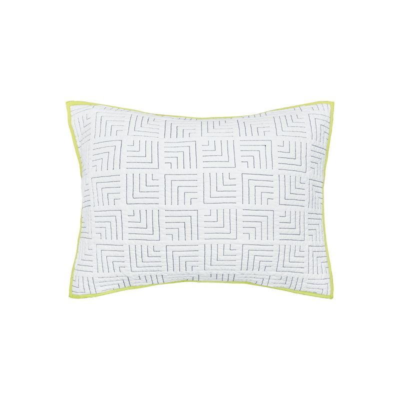 Spencer White and Citron Cotton Standard Sham with Geometric Quilting