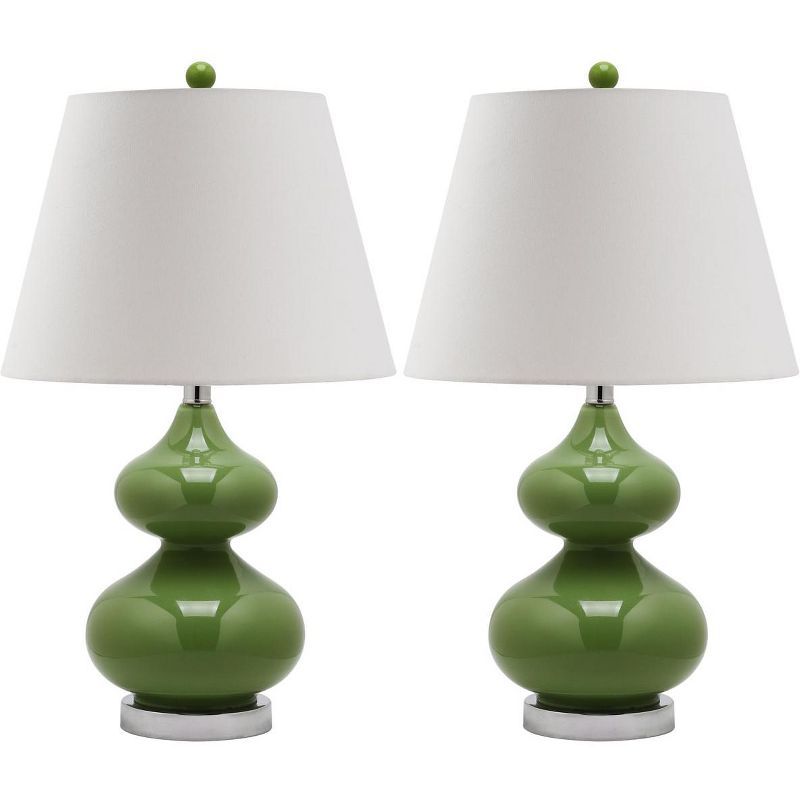Eva Fern Green Double Gourd Glass Table Lamp Set with Cotton Shade