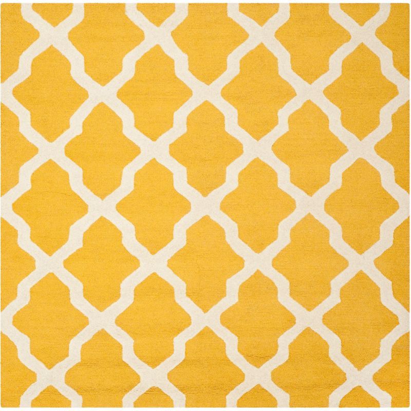 Ivory and Gold 6' x 6' Square Hand-Tufted Wool Area Rug