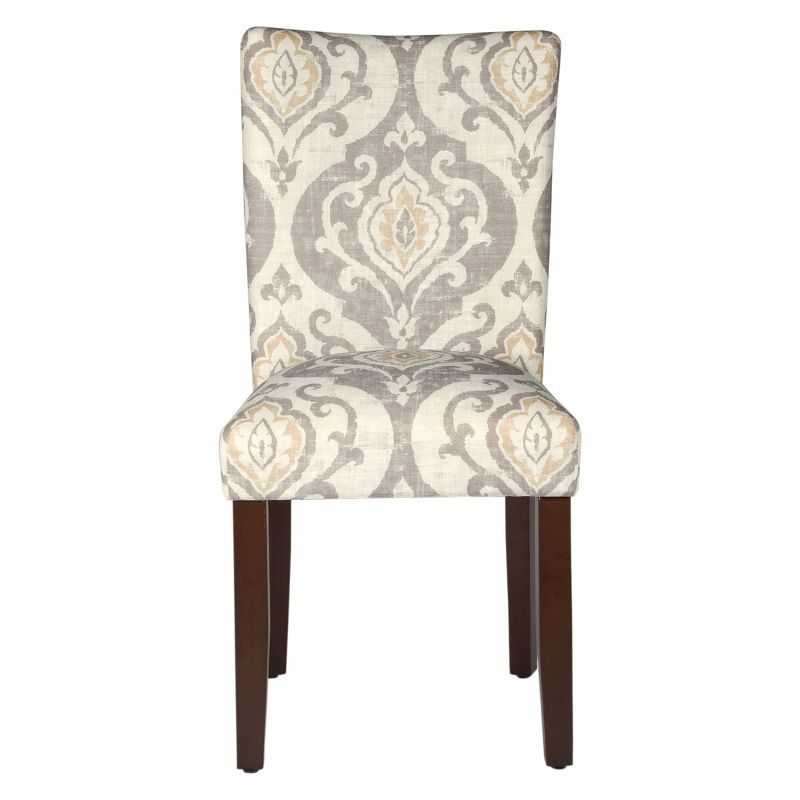 Paisley Linen Upholstered Parsons Side Chair with Wood Legs