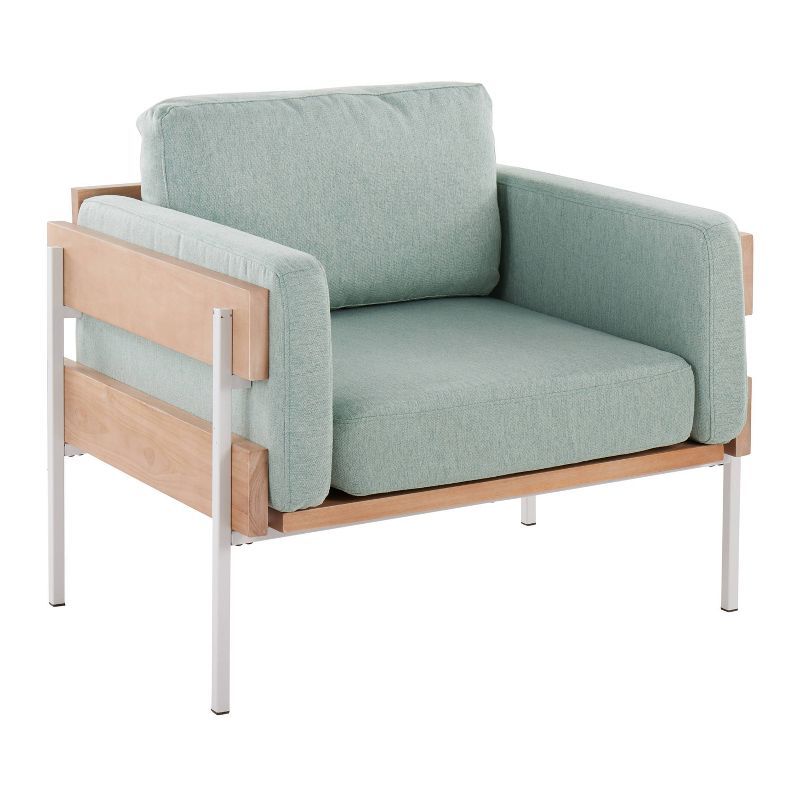 Light Green Fabric and Natural Wood Metal Accent Chair