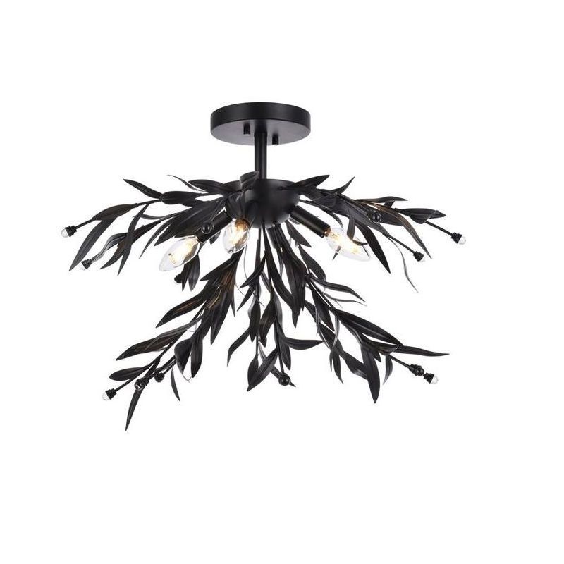 Elegant Wispy Branches 23" Black Steel & Crystal 4-Light Flush Mount