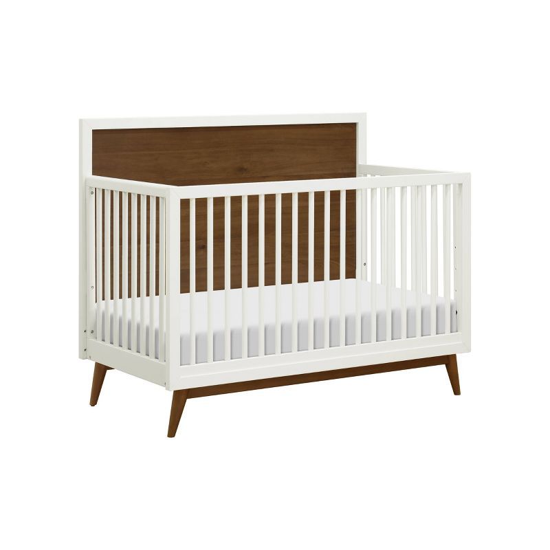 Palma White and Walnut 4-in-1 Convertible Crib with Toddler Bed Kit