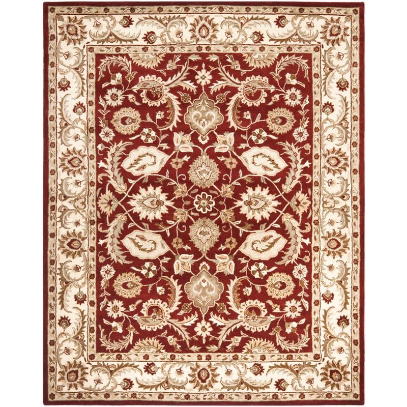 Ivory and Red Hand-Tufted Wool Area Rug, 8' x 10'