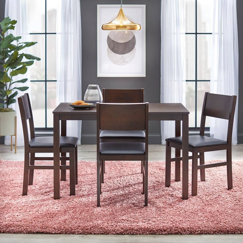 Lucca Espresso 5-Piece Dining Set with Black Upholstered Chairs