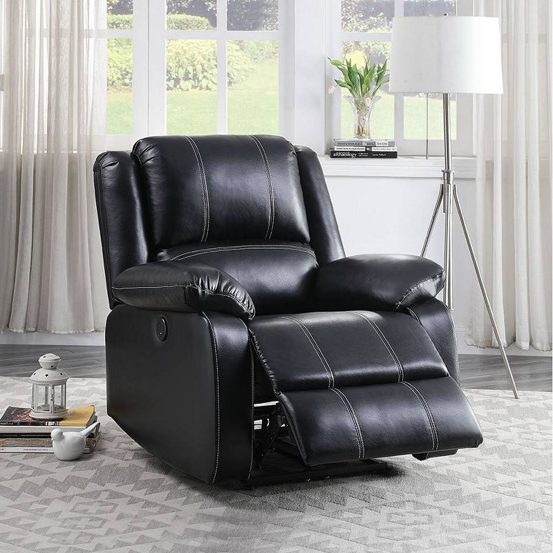 Zuriel Black Faux Leather Recliner with Wood Frame