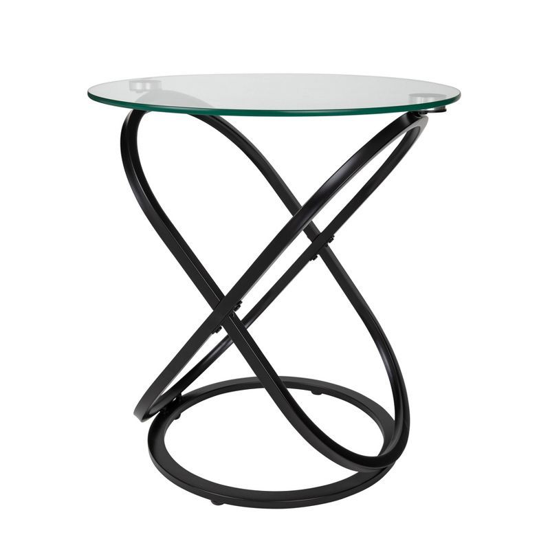 29" Round Black Metal and Glass End Table