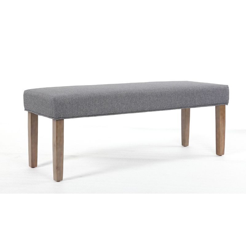 Slate Gray Linen Upholstered Bench with Driftwood Legs