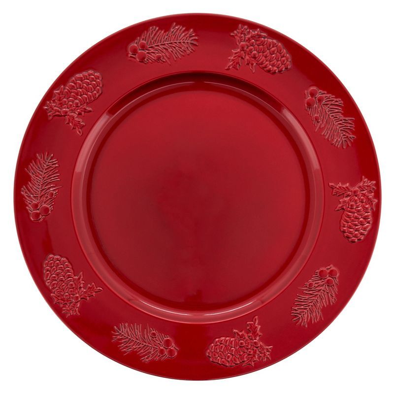 Red Plastic Holly Berry Design Christmas Charger Plates (Set of 4)