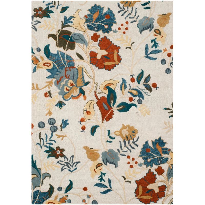 Handmade Blossom Blue Floral Wool Area Rug 5' x 8'