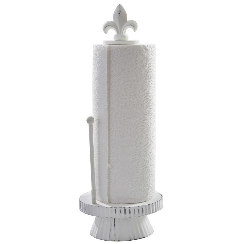 Whitewash Fleur-de-Lis Countertop Paper Towel Holder