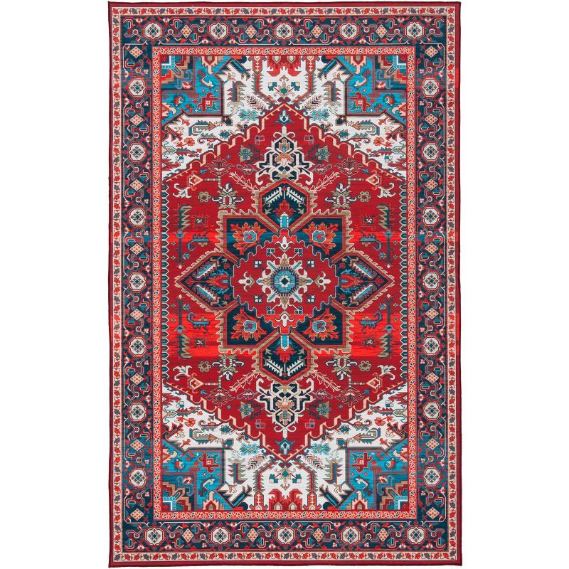 Tucson Medici 78'' Red & Blue Synthetic Easy-Care Area Rug