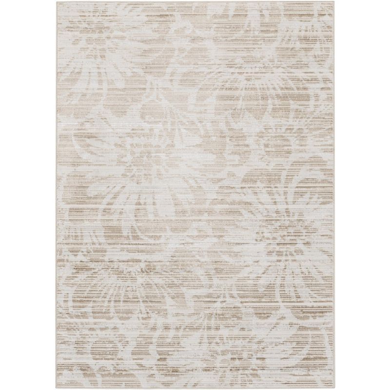 Ivory and Nude Floral Stripe Synthetic Area Rug 5' x 7'