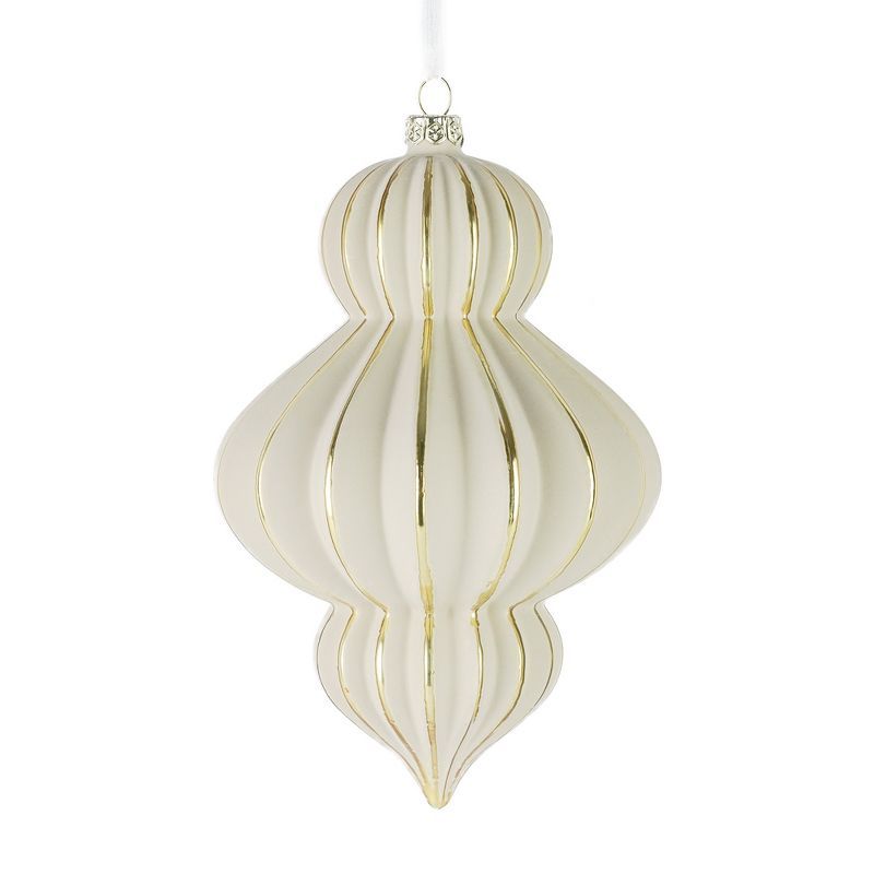 White and Gold Glass Finial Christmas Tree Ornament Set