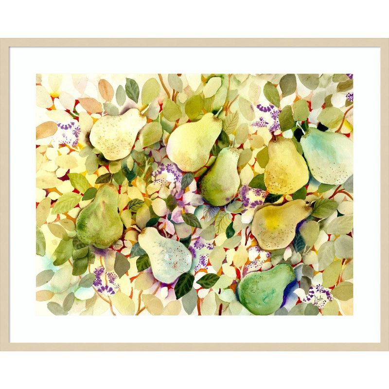 Green and Yellow Pears Wood Framed Wall Art Print