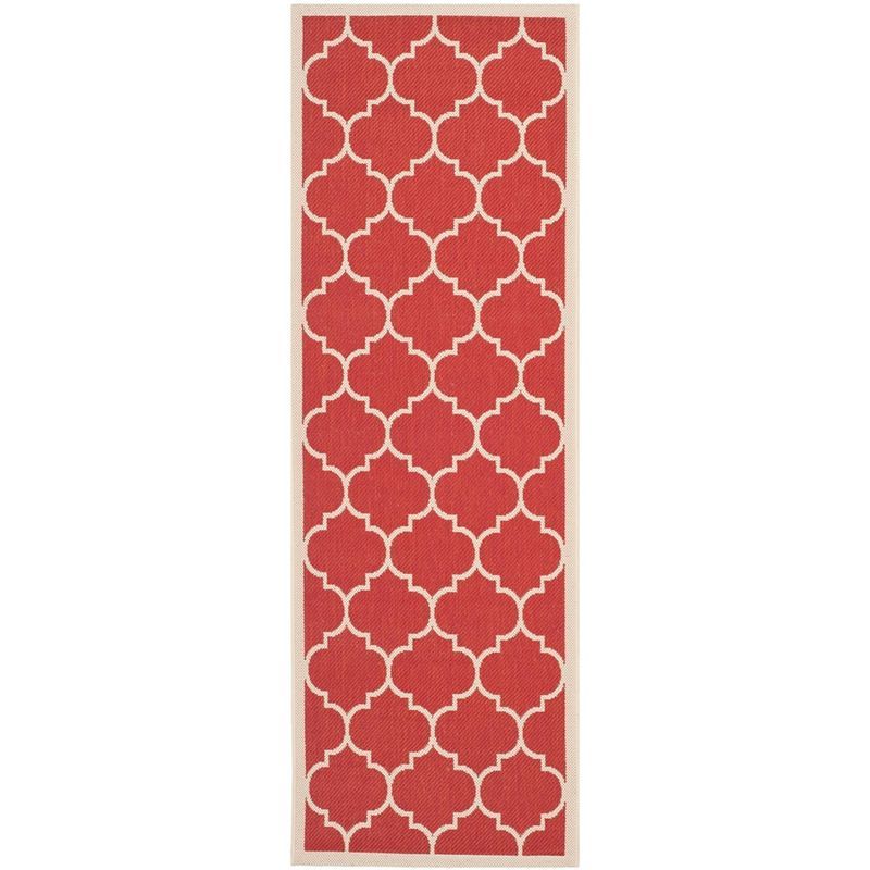 Red and Bone Synthetic Trellis Indoor/Outdoor Runner Rug