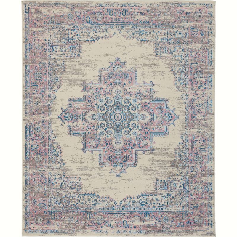 Handmade Ivory Medallion Rectangular Synthetic Rug