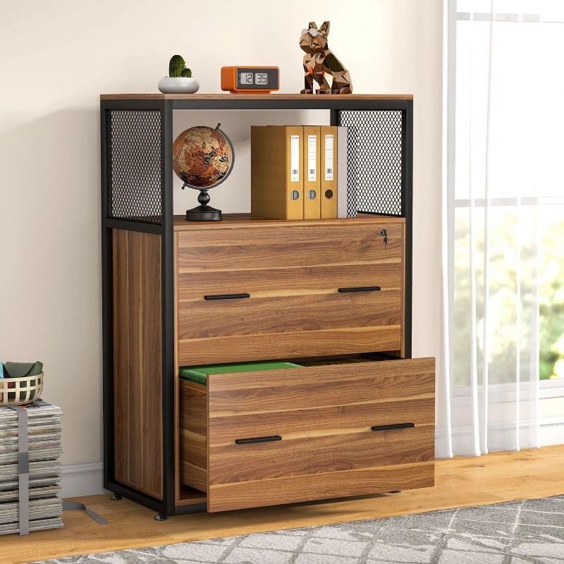 Walnut and Black 2-Drawer Lockable Legal Size File Cabinet