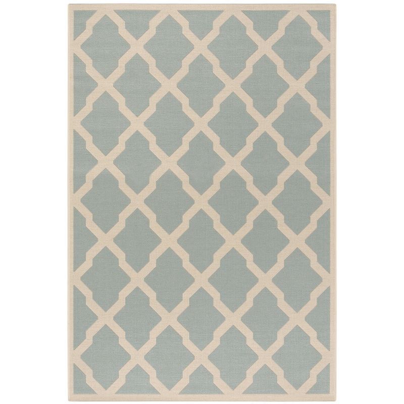 Leonida Trellis Aqua & Cream Round Outdoor Rug, 36" Diameter