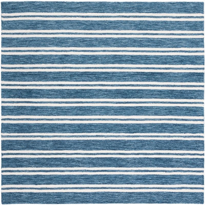 Elegant Blue Square Hand-Tufted Wool Area Rug - 6' Size